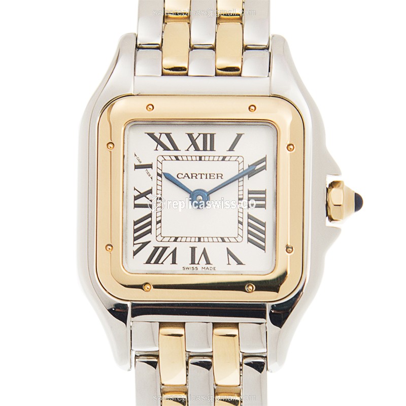 Elegant Cartier W2PN0006 PANTHeRE De Cartier Quartz Watch in 18kt Gold & Steel, White Dial, Crystal