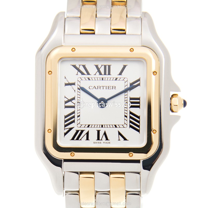 Elegant Cartier W2PN0007 PANTHErE DE CARTIER Replica with White Dial & 18kt Gold & Steel Strap Watch