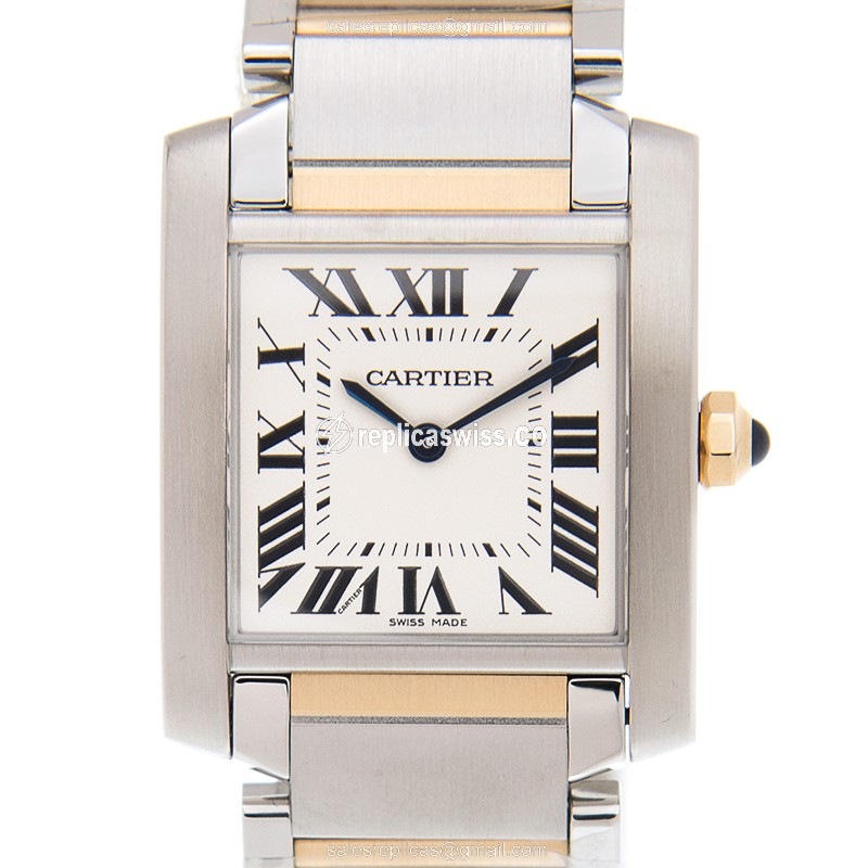 Elegant Cartier W2TA0003 Tank Replica in 18kt Gold & Steel, White Dial & Crystal Bezel Watch
