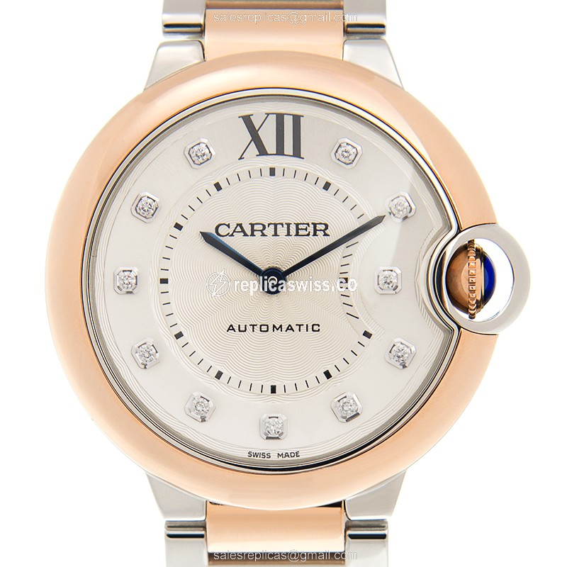 Elegant Cartier W3BB0013 BALLON BLEU Replica with White Dial 18kt Gold Link Bracelet Watch