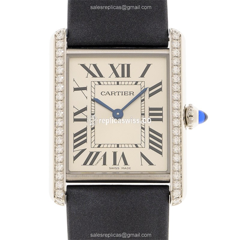 Elegant Cartier W4TA0017 Tank Replica in Stainless Steel & Diamond-Clad Case with Silver Dial Watch
