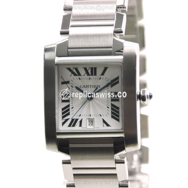 Elegant Cartier W51002Q3 Tank Replica in Stainless Steel with Automatic Movement White Dial