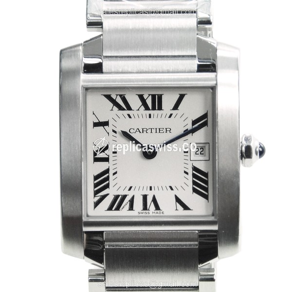 Elegant Cartier W51011Q3 Tank Replica in Stainless Steel & White Dial, Quartz Movement Watch
