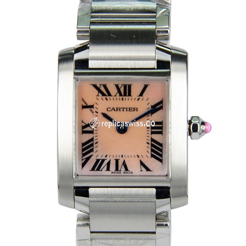 Elegant Cartier W51030Q3 Tank Replica with Pink Dial Stainless Steel Case Watch