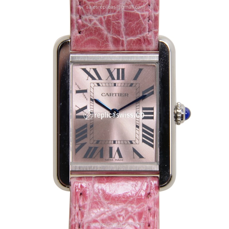 Elegant Cartier W5200000 Tank Replica Watch | Pink Quartz, Stainless Steel Case