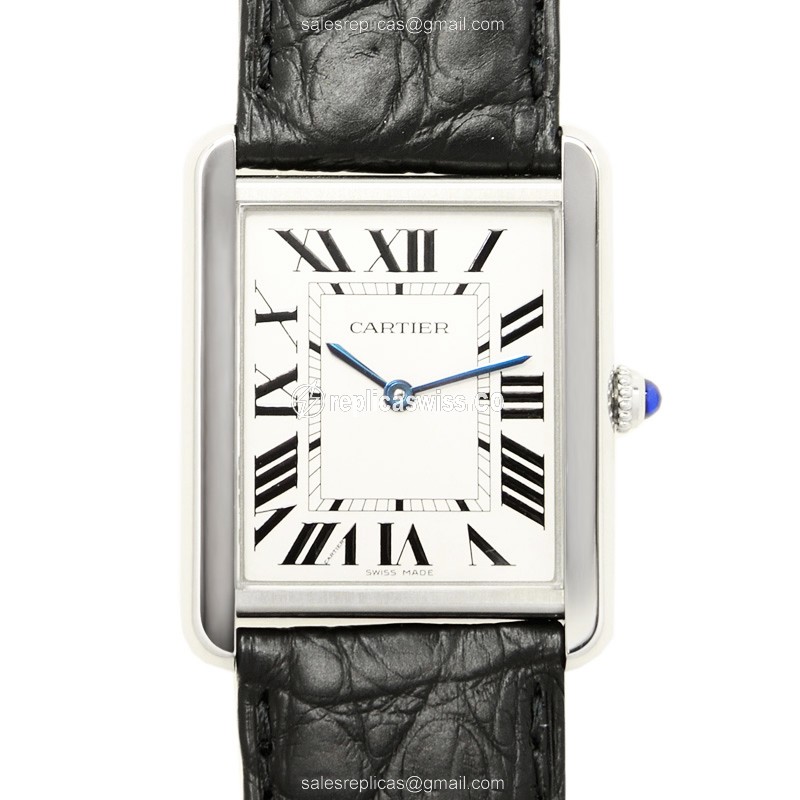 Elegant Cartier W5200003 Tank Replica in Stainless Steel with White Dial Alligator Strap Watch