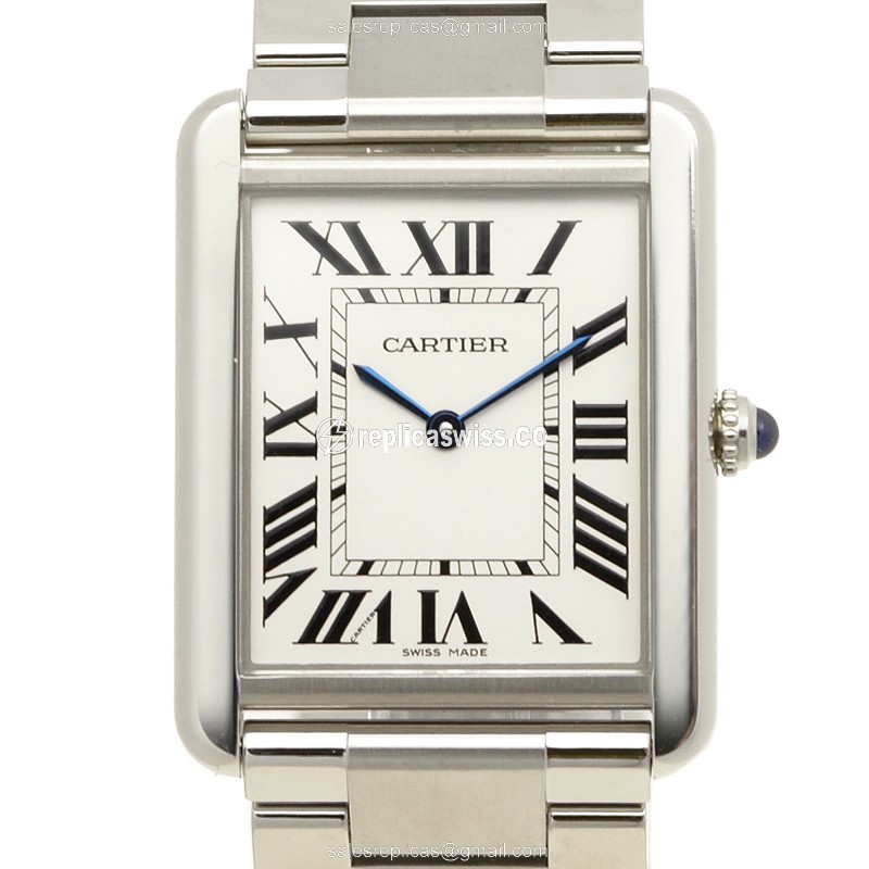 Elegant Cartier W5200014 Tank Watch Replica | White Dial, Stainless Steel Case & Silver Band