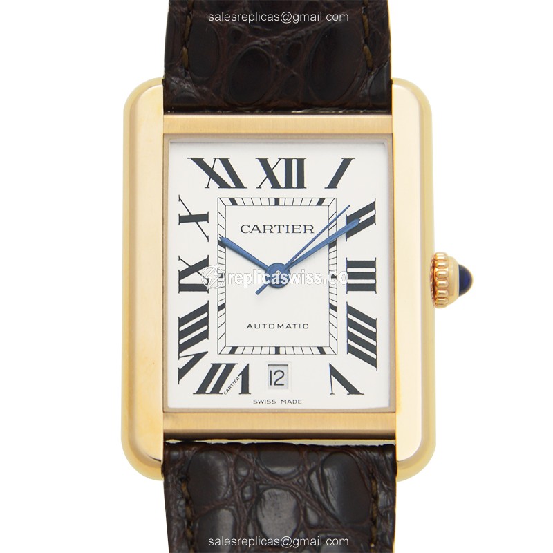 Elegant Cartier W5200026 Tank Replica in White Dial & 18kt Rose Gold Case, Automatic Movement Watch