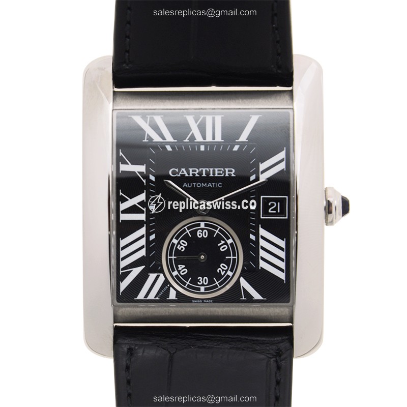 Elegant Cartier W5330004 Tank Replica Watch | Automatic Movement, Black Dial & Alligator Strap
