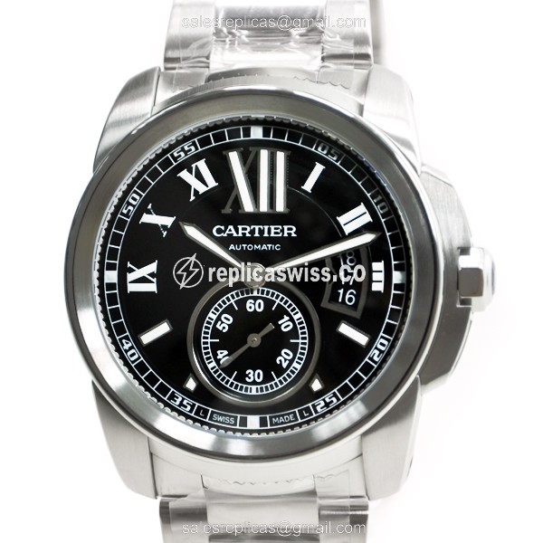 Elegant Cartier W7100016 CALIBRE DE CARTIER Replica in Black Dial & Steel Case Watch