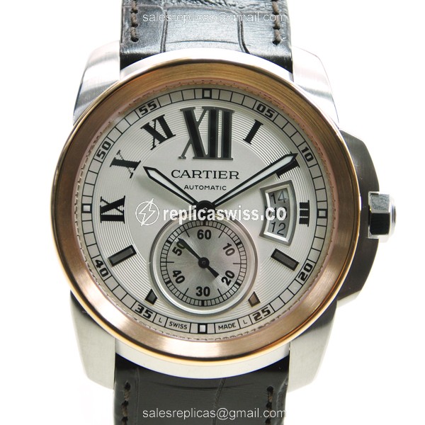 Elegant Cartier W7100039 Replica in White Dial 18kt Steel Case with Alligator Brown Strap Watch