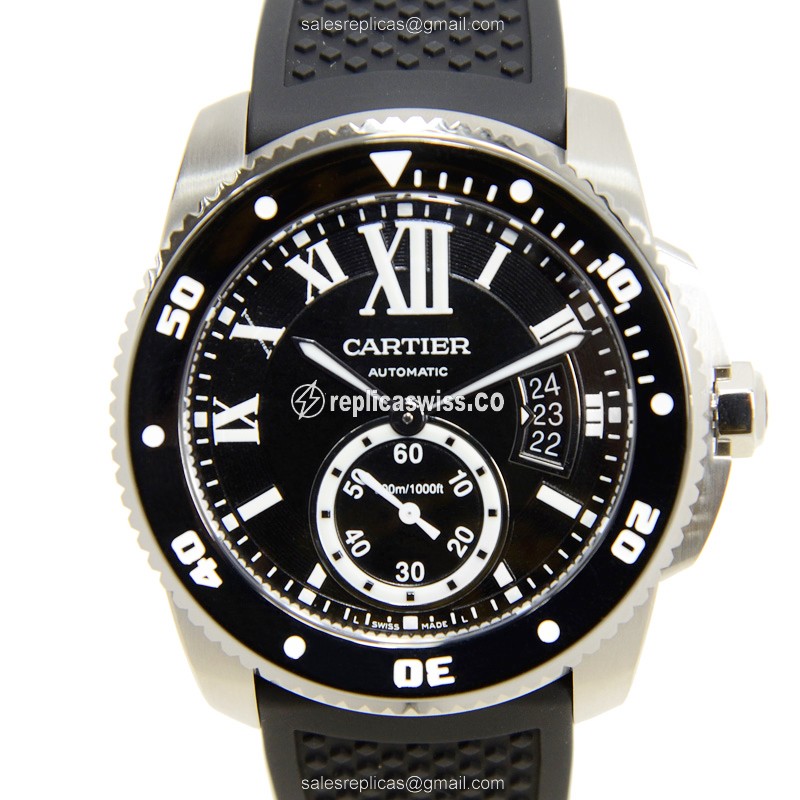 Elegant Cartier W7100056 Replica with Automatic Movement Black Rubber Strap Watch