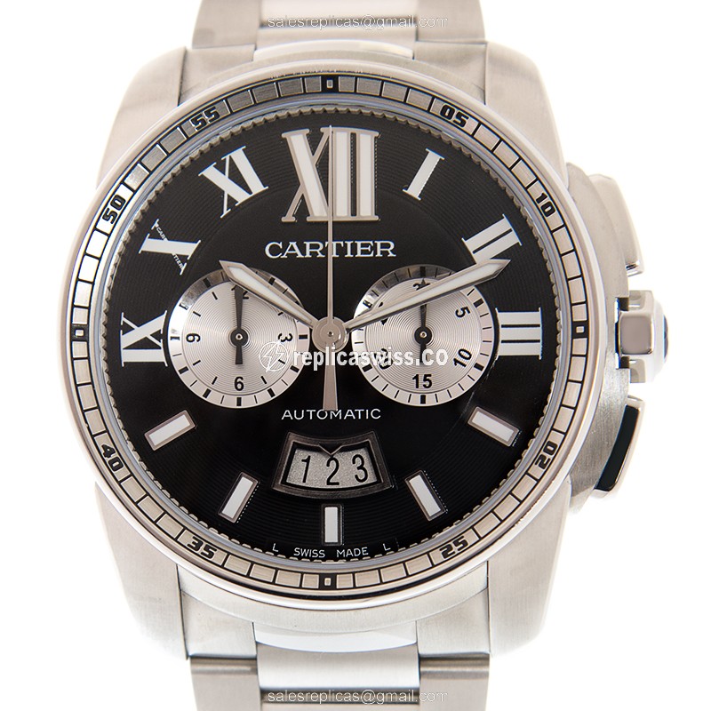 Elegant Cartier W7100061 CALIBRE De Cartier Replica Watch in Stainless Steel with Black Dial and