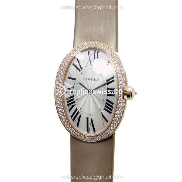 Elegant Cartier WB520005 Baignoire Replica in 18kt Rose Gold, Automatic Movement, Silver Dial &