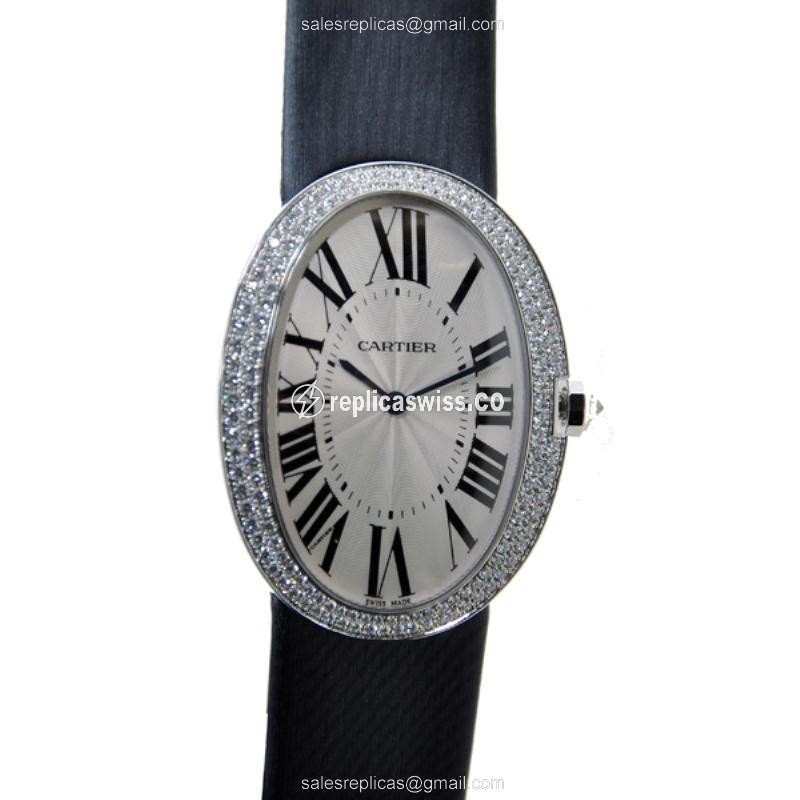 Elegant Cartier WB520009 Baignoire Replica in 18kt White Gold, Manual Wind, White Dial with