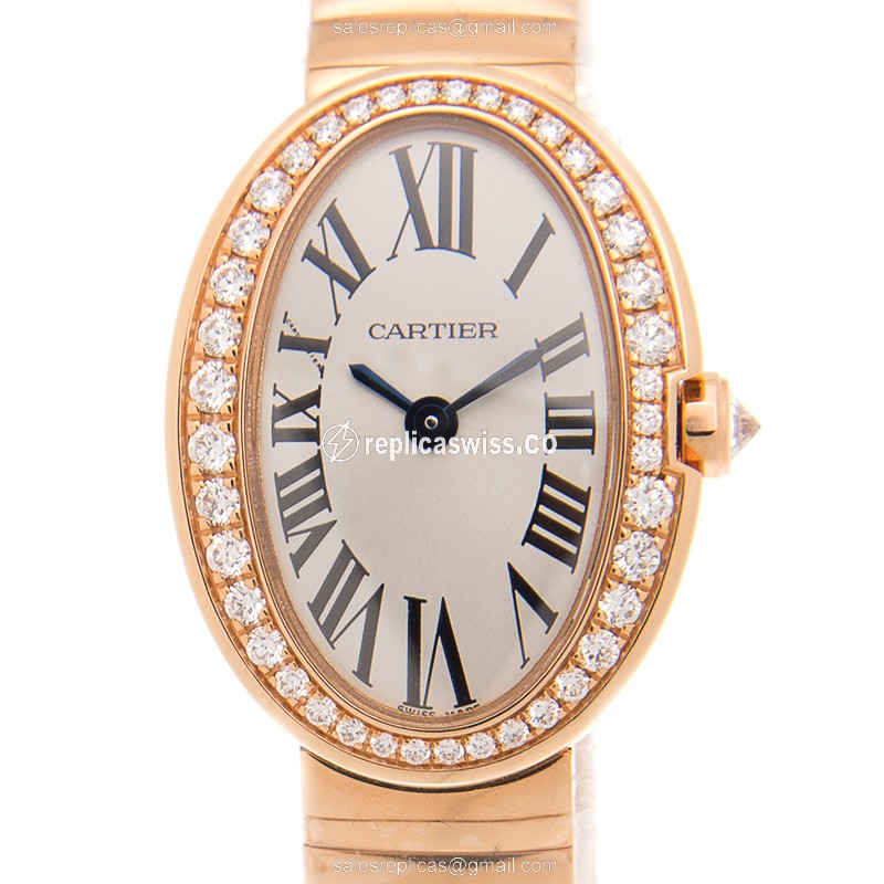 Elegant Cartier WB520026 Baignoire Quartz Replica in 18kt Rose Gold & White Dial, Crafted Gemstone