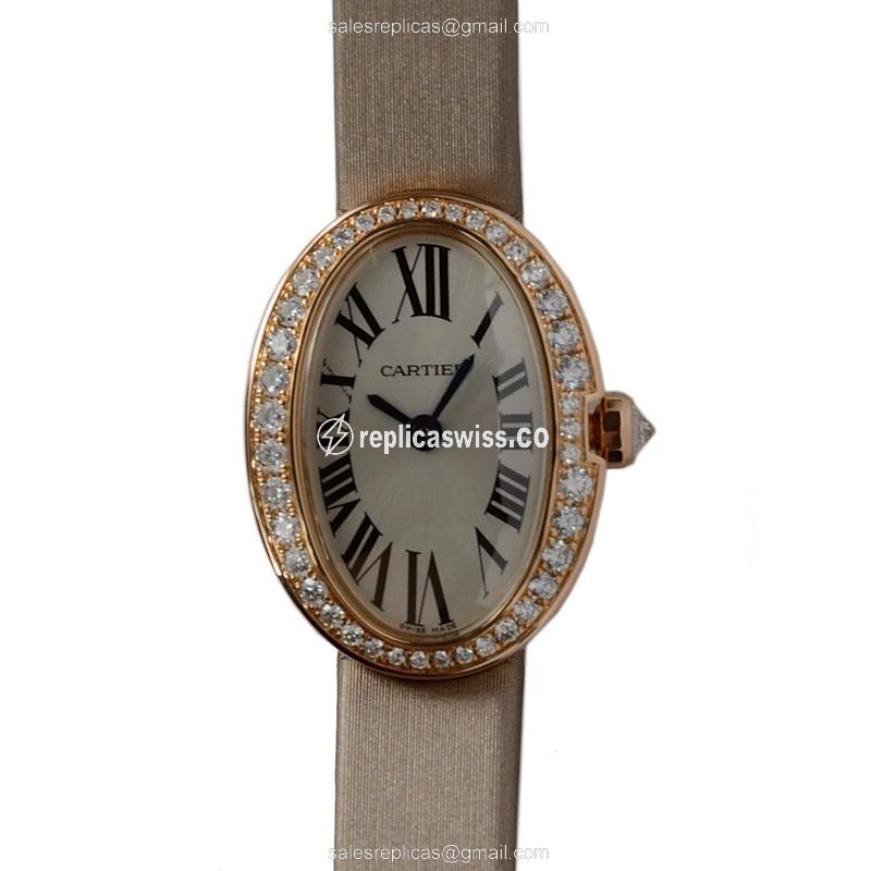 Elegant Cartier WB520028 Baignoire Quartz Replica in 18kt Rose Gold & White Diamond Dial Watch