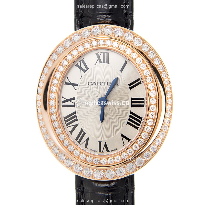 Elegant Cartier WJHY0006 Hypnose Replica with Silver Dial Alligator strap Watch