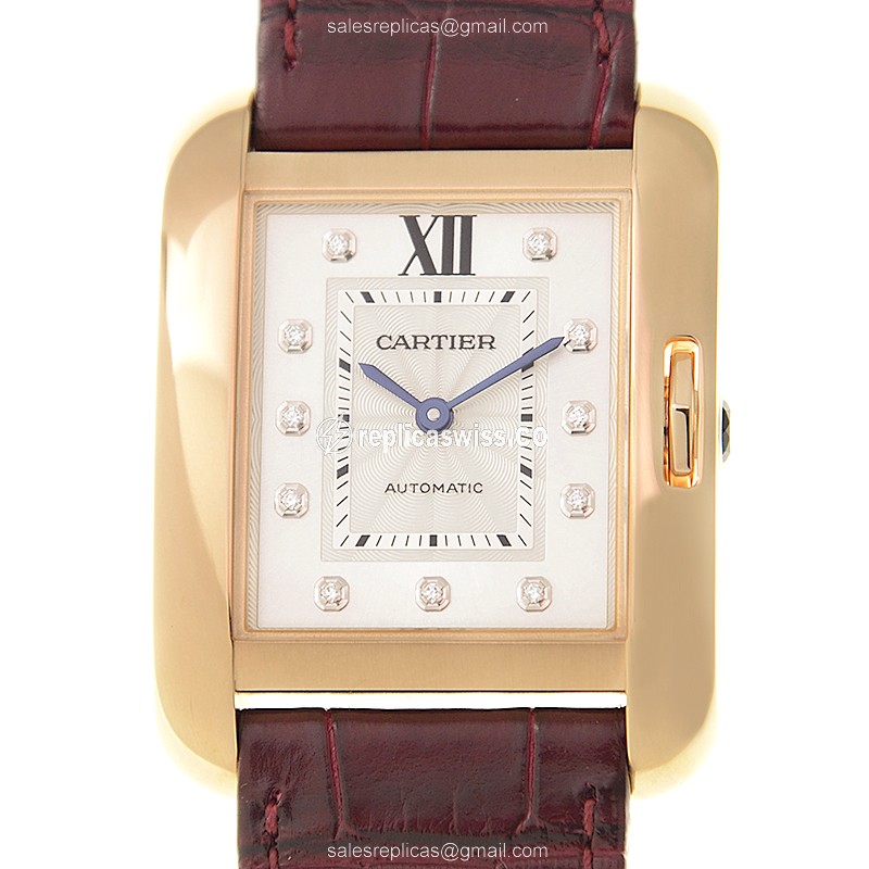 Elegant Cartier WJTA0006 Tank Replica in 18kt Rose Gold, Automatic Movement & White Dial Watch