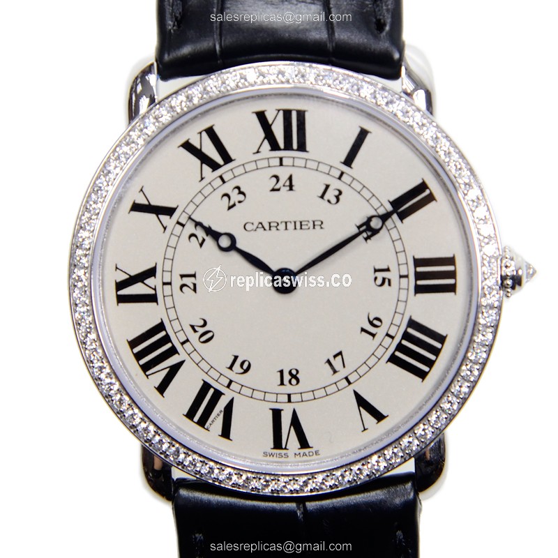 Elegant Cartier WR000551 RONDE LOUIS CARTIER Replica with Manual Wind 18kt White Gold Case Watch