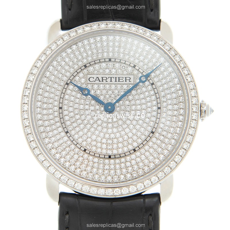 Elegant Cartier WR007007 RONDE LOUIS CARTIER Replica with Manual Wind 18kt White Gold Case Watch