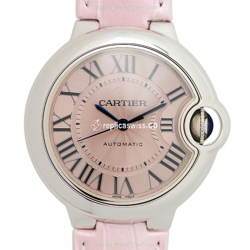 Elegant Cartier WSBB0002 BALLON BLEU Replica with Automatic Movement Pink Dial & Leather Strap