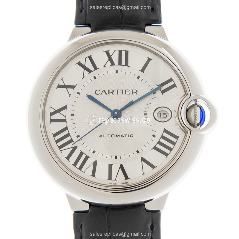 Elegant Cartier WSBB0026 Ballon Bleu Replica in Silver Dial & Alligator Strap, Automatic Movement