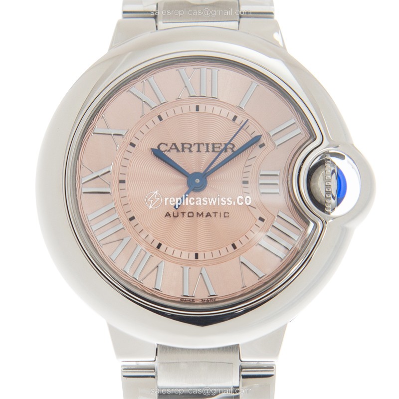 Elegant Cartier WSBB0046 Ballon Bleu Replica, Automatic Movement, Pink Dial, Stainless Steel Case