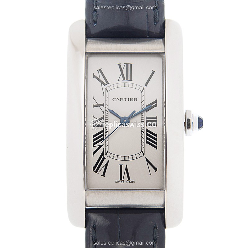 Elegant Cartier WSTA0017 Tank Replica with Silver Dial & Alligator Leather Strap, Automatic