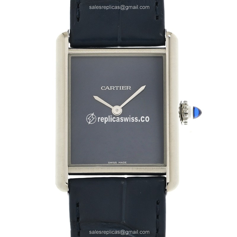 Elegant Cartier WSTA0055 Quartz Replica Watch | Blue Dial, Leather Green Strap