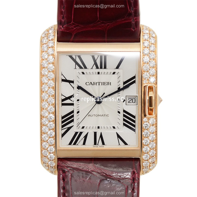 Elegant Cartier WT100021 Tank Replica in 18kt Rose Gold, Automatic Movement, White Dial Watch