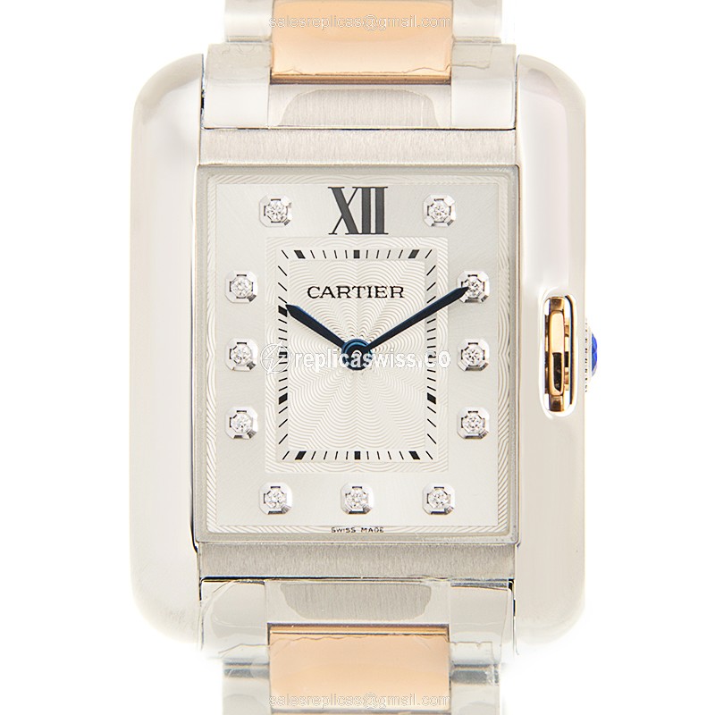 Elegant Cartier WT100032 TANK Replica, Silver Dial & Gold Clasp, Stainless Steel Case Watch