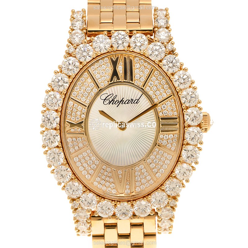 Elegant Chopard 109383-5001 L HEURE DU DIAMANT Quartz Replica in 18kt Gold with Radiant Diamond