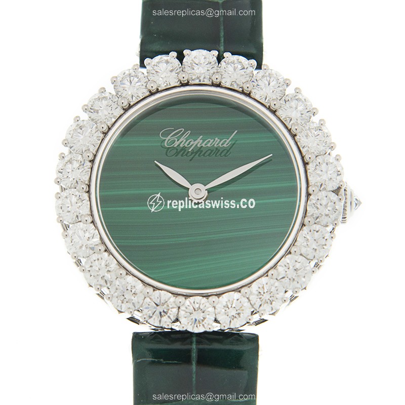 Elegant Chopard 13A378-1001 L Heure Du Diamant Replica with Green Dial & Leather Strap, Automatic