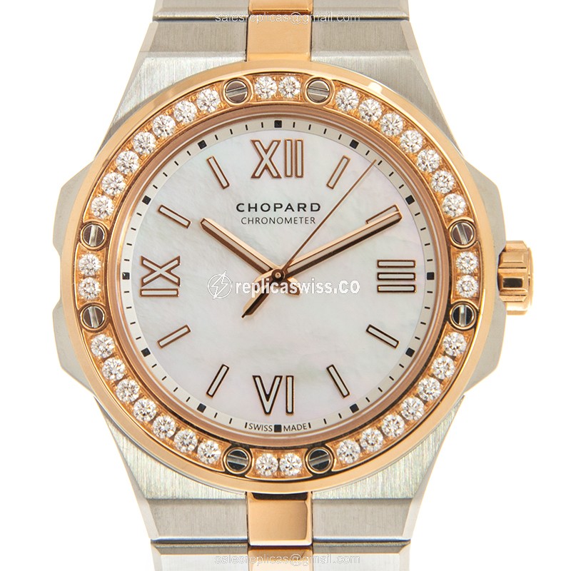 Elegant Chopard Alpine Eagle Small Replica, Automatic Movement, 18kt Gold & White Dial Watch