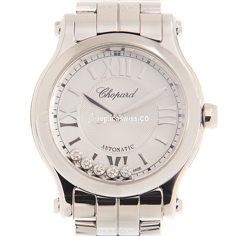 Elegant Chopard Happy Diamonds Replica, Automatic Movement, Stainless Steel Case & White Dial Watch