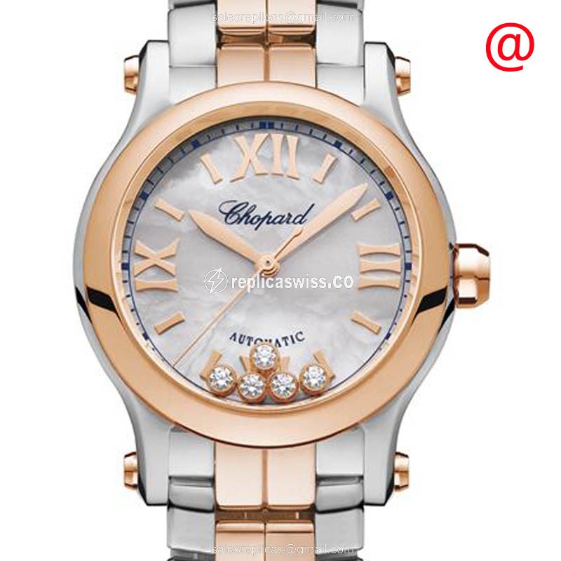 Elegant Chopard Happy Sport 278573 6019 Replica, Automatic Movement, Silver Dial & 18kt Steel Strap
