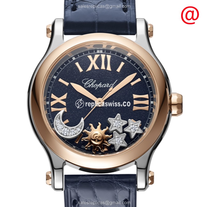Elegant Chopard Happy Sport 278573-6027 Replica, Automatic Movement, Blue Dial, 18kt Rose Gold &