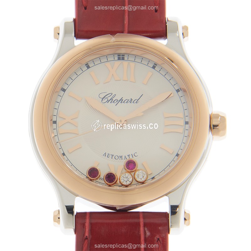 Elegant Chopard Happy Sport Replica in 18kt Rose Gold | Automatic Movement, Silver Dial Watch