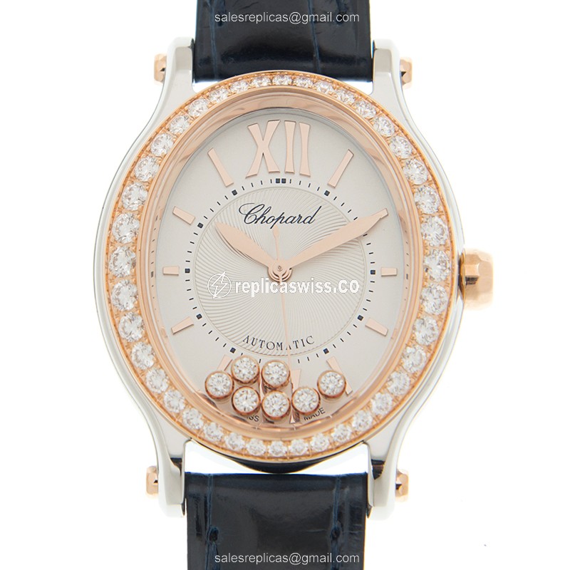 Elegant Chopard Happy Sport Replica in 18kt Rose Gold, Automatic Movement, White Dial & Diamond