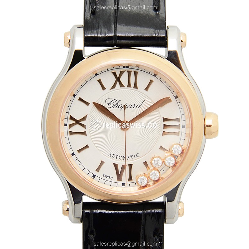 Elegant Chopard Happy Sport Replica in 18kt Rose Gold & Steel, Automatic Movement & Silver Dial