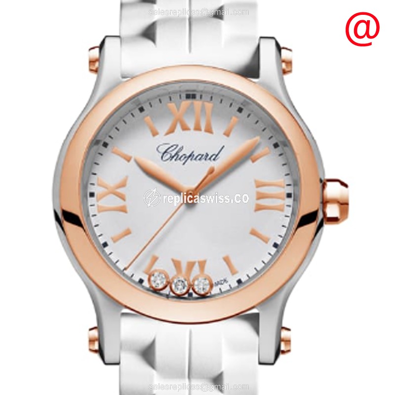 Elegant Chopard Happy Sport Replica in 18kt Rose Gold, White Dial, Quartz Movement Watch