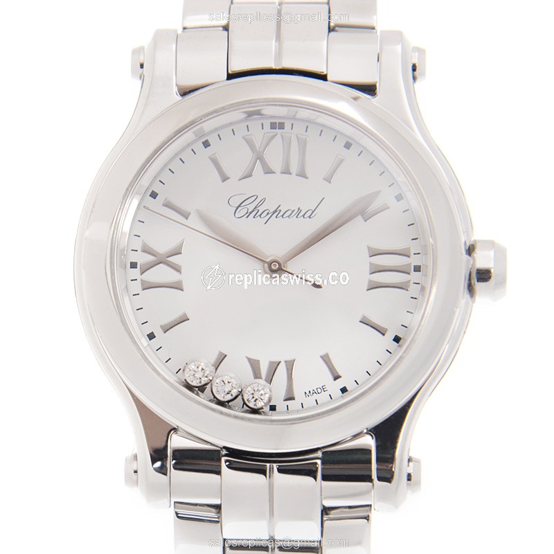Elegant Chopard Happy Sport Replica in Stainless Steel Case, White Dial, Silver Clasp Watch