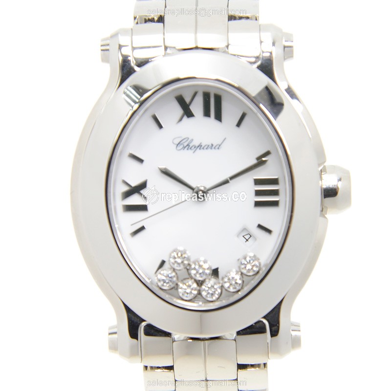 Elegant Chopard Happy Sport Replica in Stainless Steel Case with White Dial Quartz Movement