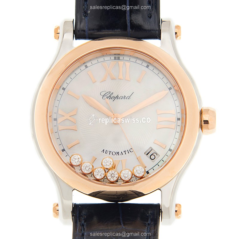 Elegant Chopard Happy Sport Replica in White Dial & 18kt Rose Gold Case Watch