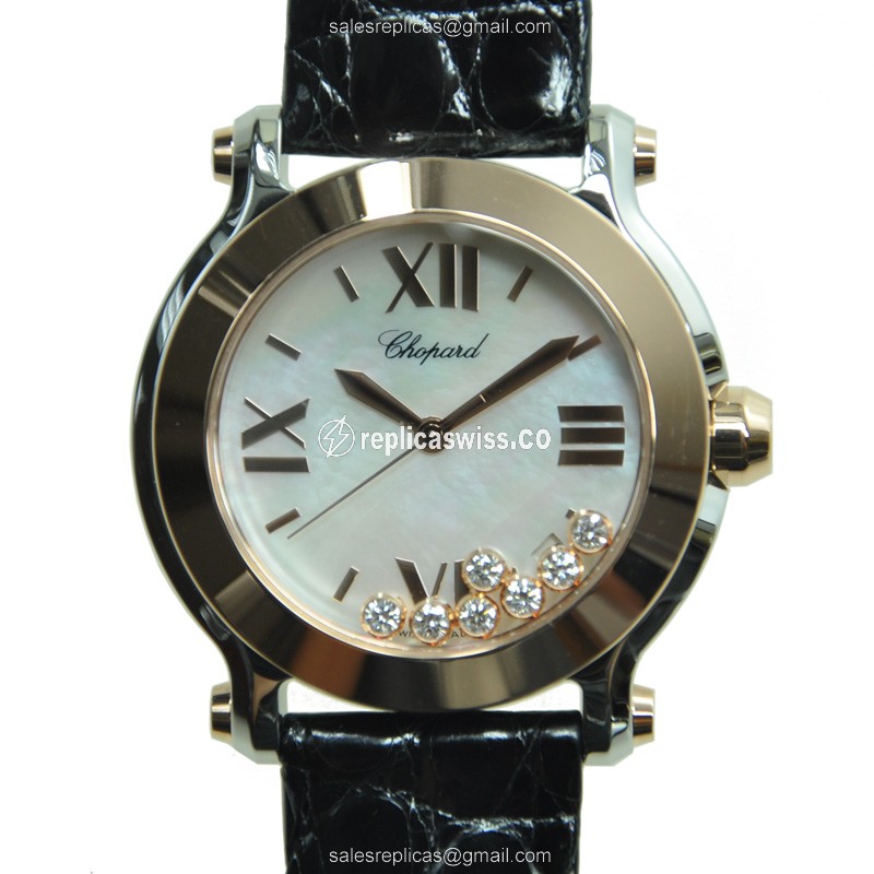Elegant Chopard Happy Sport Replica in White Dial & 18kt Rose Gold Case Watch