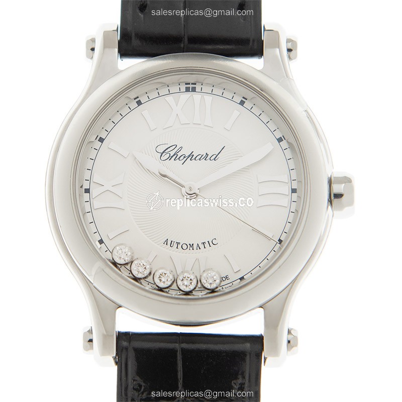 Elegant Chopard Happy Sport Replica Watch in Silver Dial & Stainless Steel Case with Automatic