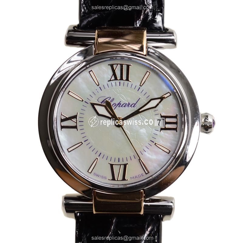 Elegant Chopard Imperiale Quartz Replica in 18kt Rose Gold & Steel Case, White Dial & Black