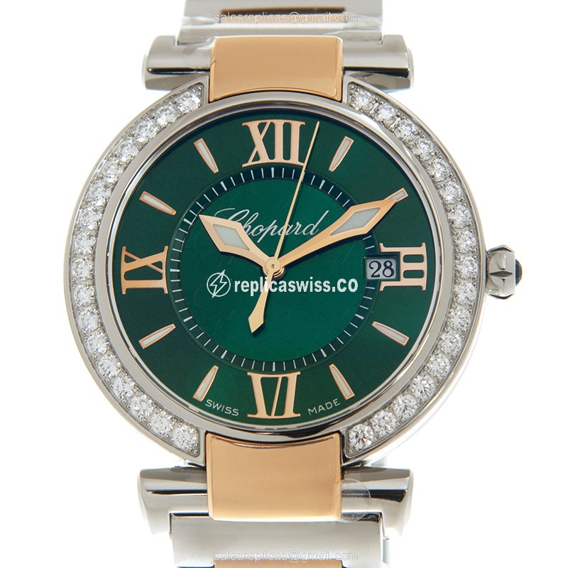 Elegant Chopard ImpériaLE Quartz Replica in 18K Rose Gold with Green Dial & Sapphire Crystal Watch