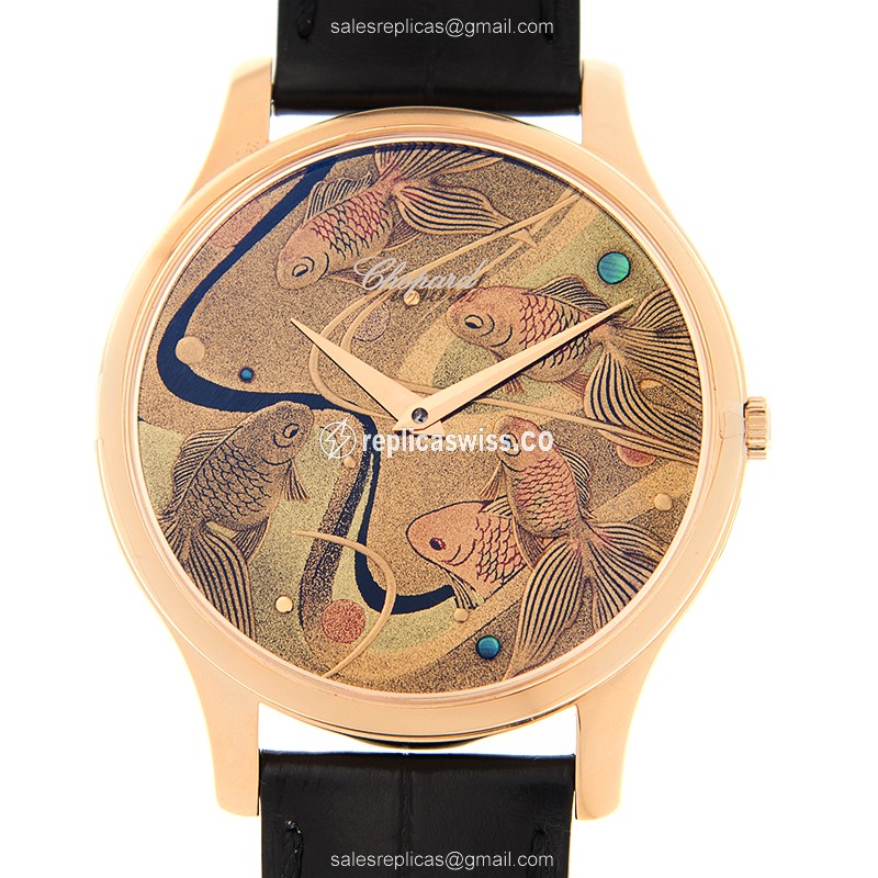 Elegant Chopard L.U.C 161902-5054 Replica in 18kt Gold Automatic Movement & Alligator Strap Watch